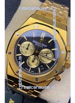 Audemars Piguet Royal Oak Chronograph Yellow Gold Black Dial Steel Strap Swiss Replica Watch