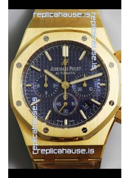 Audemars Piguet Royal Oak Chronograph Yellow Gold Blue Dial Steel Strap Swiss Replica Watch