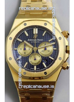 Audemars Piguet Royal Oak Chronograph Yellow Gold Blue Dial Steel Strap Swiss Replica Watch