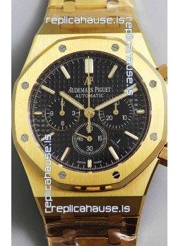 Audemars Piguet Royal Oak Chronograph Yellow Gold Black Dial Steel Strap Swiss Replica Watch