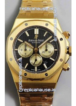 Audemars Piguet Royal Oak Chronograph Yellow Gold Black Dial Steel Strap Swiss Replica Watch