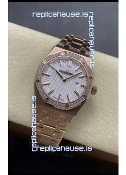 Audemars Piguet Royal Oak 33MM 904L Rose Gold White Dial 1:1 Mirror Replica Watch