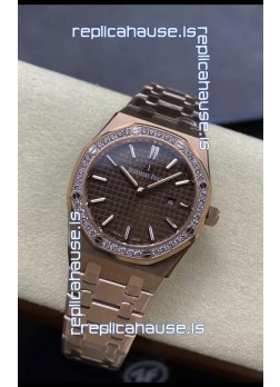 Audemars Piguet Royal Oak 33MM 904L Rose Gold Brown Dial 1:1 Mirror Replica Watch