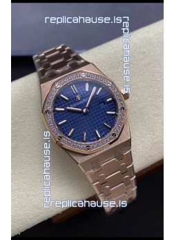 Audemars Piguet Royal Oak 33MM 904L Rose Gold Blue Dial 1:1 Mirror Replica Watch