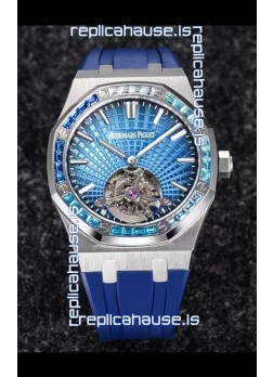 Audemars Piguet Royal Oak Tourbillon 41mm in 904L Casing - Blue Tapisserie Diamonds Bezel  1:1 Ultimate Replica