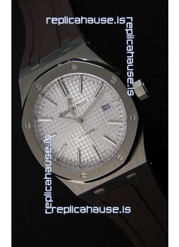 Audemars Piguet Royal Oak 41MM Silver Dial Rubber Strap  - 1:1 Mirror Ultimate Edition