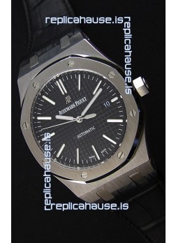 Audemars Piguet Royal Oak 41MM Black Dial Leather Strap - 1:1 Mirror Ultimate Edition