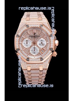Audemars Piguet Royal Oak Chronograph 41MM Swiss Quartz Watch with Diamonds Embedded Casing in Rose Gold