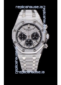Audemars Piguet Royal Oak Chronograph 41MM Swiss Quartz Watch with Diamonds Embedded Casing in Steel Casing