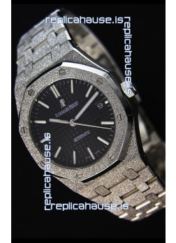 Audemars Piguet Royal Oak Frosted Self-Winding White Gold Black Dial 1:1 Mirror Replica Watch 