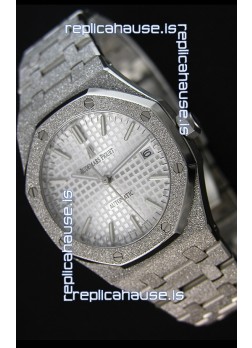 Audemars Piguet Royal Oak Frosted Self-Winding White Gold White Dial 1:1 Mirror Replica Watch 
