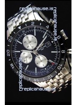 Breitling Chronoliner Steel-Black Steel Strap in Black Dial Swiss Replica Watch 