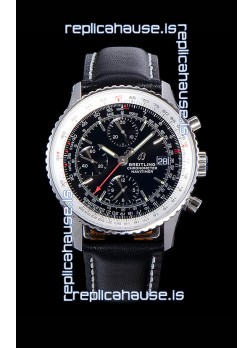 Breitling Navitimer 1 Chronograph 41MM Swiss Watch Black Dial in 904L Steel - Leather Strap