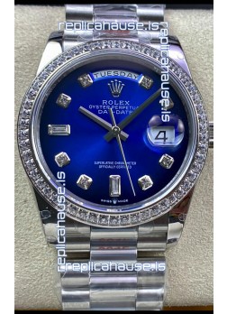 Rolex Day Date 36MM M128239-0023 904L Steel in Blue Dial 1:1 Mirror Replica
