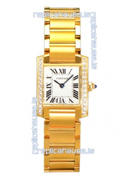 Cartier Tank Francaise Yellow Gold Diamonds Bezel Swiss Quartz Replica Watch 25.70MM
