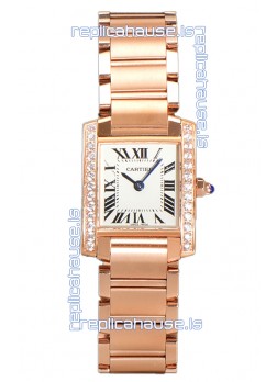 Cartier Tank Francaise Rose Gold Diamonds Bezel Swiss Quartz Replica Watch 25.70MM