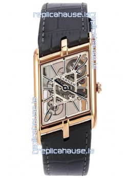 Cartier Tank Asymétrique Rose Gold Casing Watch in Leather Strap Swiss Replica
