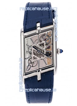 Cartier Tank Asymétrique Stainless Steel Casing Blue Strap Watch in Leather Strap Swiss Replica