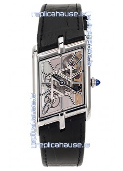 Cartier Tank Asymétrique Stainless Steel Casing Watch in Leather Strap Swiss Replica