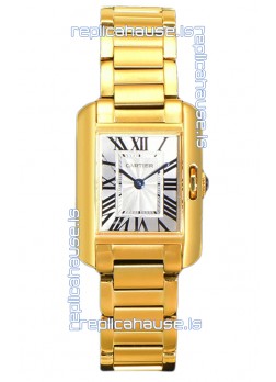 Cartier Tank Anglaise Yellow Gold Watch in Steel Strap Swiss Quartz Watch 30MM