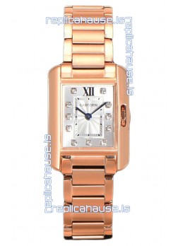 Cartier Tank Anglaise Rose Gold Watch in Steel Strap Diamonds Markers Swiss Quartz Watch 30MM