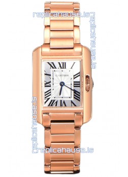Cartier Tank Anglaise Rose Gold Watch in Steel Strap Swiss Quartz Watch 30MM