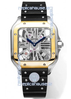 Santos De Cartier Watch in Skeleton Dial - Two Tone Bezel in Rubber Strap 