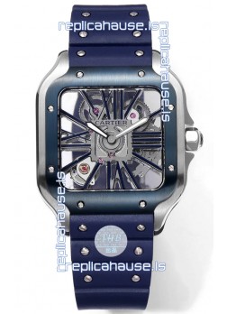 Santos De Cartier Watch in Skeleton Dial - Stainless Steel Casing Rubber Strap