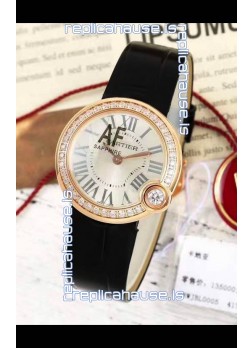 Ballon Blanc De Cartier Swiss Quartz Replica Watch Diamonds Bezel Rose Gold Casing Leather Strap 