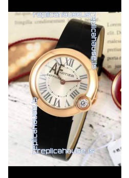 Ballon Blanc De Cartier Swiss Quartz Replica Watch in Rose Gold Casing Leather Strap 