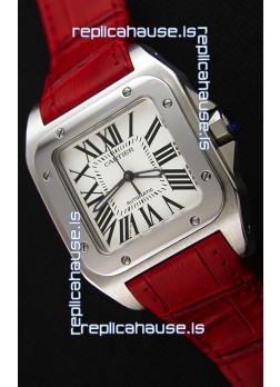 Cartier Santos De Cartier 1:1 Mirror Replica Red Strap 33MM Ladies Watch 