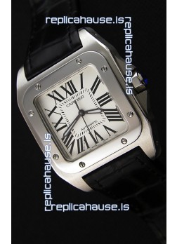 Cartier Santos De Cartier 1:1 Mirror Replica Black Strap 33MM Ladies Watch 