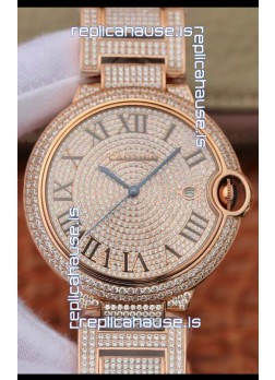 Ballon De Cartier Swiss Automatic Watch with Diamonds Embedded Dial and Casing - 42MM