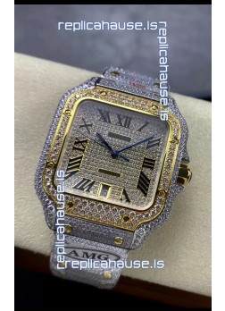 Cartier "Santos De Cartier" 904L Steel Diamonds Roman Dial 1:1 Mirror Replica - 40MM - Genuine Diamonds