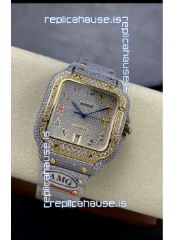 Cartier "Santos De Cartier" 904L Steel Diamonds Colored Arabic Dial 1:1 Mirror Replica - 40MM - Genuine Diamonds