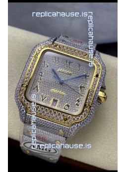 Cartier "Santos De Cartier" 904L Steel Diamonds Gold Arabic Dial 1:1 Mirror Replica - 40MM - Genuine Diamonds