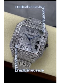 Cartier "Santos De Cartier" 904L Steel Diamonds Roman Dial 1:1 Mirror Replica - 40MM - Genuine Diamonds