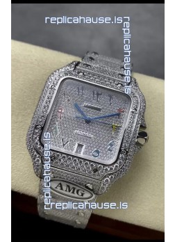 Cartier "Santos De Cartier" 904L Steel Diamonds Arabic Dial 1:1 Mirror Replica - 40MM - Genuine Diamonds