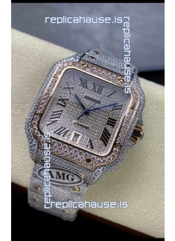 Cartier "Santos De Cartier" 904L Steel Diamonds Roman Dial 1:1 Mirror Replica - 40MM - Genuine Diamonds