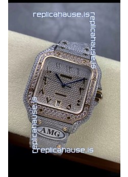 Cartier "Santos De Cartier" 904L Steel Diamonds Arabic Dial 1:1 Mirror Replica - 40MM - Genuine Diamonds