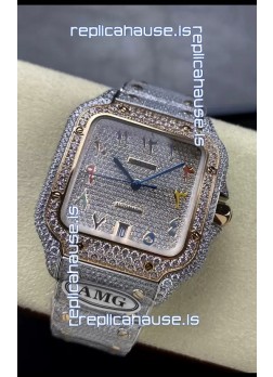 Cartier "Santos De Cartier" 904L Steel Diamonds Colored Arabic Dial 1:1 Mirror Replica - 40MM - Genuine Diamonds