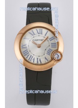 Ballon Blanc De Cartier Super Clone Watch 30MM in Rose Gold Casing Green Strap