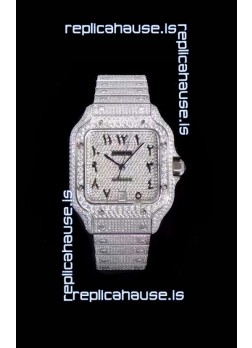 Santos De Cartier Swiss Replica Watch with Diamonds Embedded Dial in Steel Casing 40MM