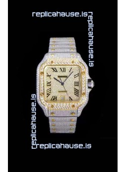 Santos De Cartier Swiss Replica Watch with Diamonds Embedded Dial in Two Tone Casing 40MM