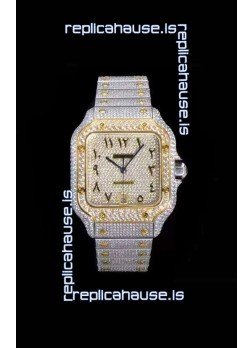 Santos De Cartier Swiss Replica Watch with Diamonds Embedded Dial in Two Tone Casing 40MM