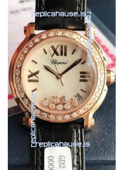 Chopard Happy Rose Gold Swiss Quartz Watch 1:1 Mirror Replica - Genuine Diamonds 