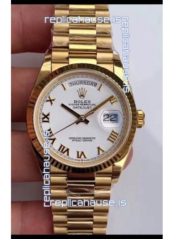 Rolex Day Date 36MM Yellow Gold M128238 in White Arabic Dial 1:1 Mirror Replica Watch