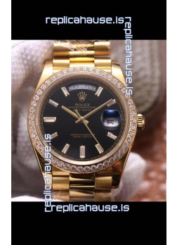 Rolex Day Date Presidential 904L Steel Yellow Gold 40MM - Black Dial 1:1 Mirror Quality Watch