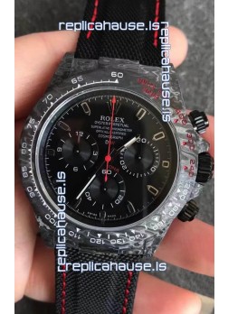Rolex Daytona DiW Forged Cabon Casing 1:1 Mirror Replica with Nylon Strap - Full Black Dial 