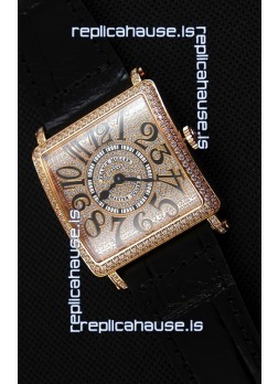 Franck Muller Master of Sqaure Ladies Quartz Replica Watch in Pink Gold Case